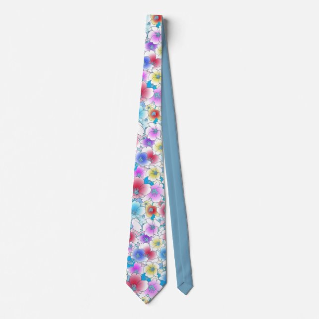 Spring Summer Pastel Floral Artwork Blue Men's Tie (Front)