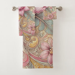 Spring Summer Pastel Indonesian Batik Floral Bath Towel Set