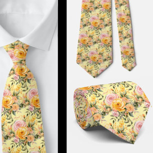 Spring Summer Pink and Yellow Floral Neck Tie