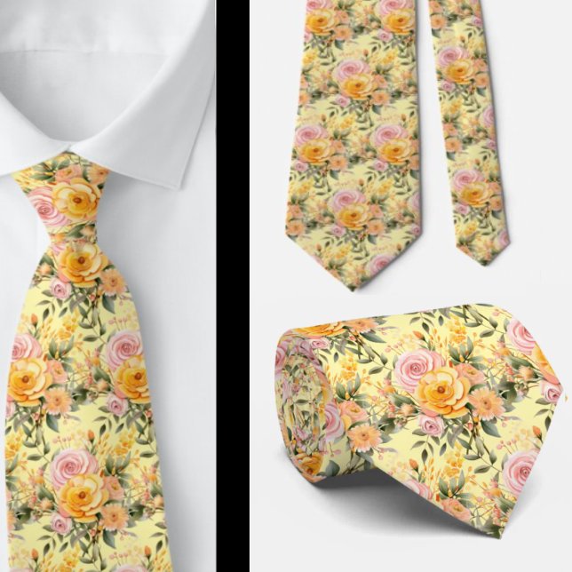 Spring Summer Pink and Yellow Floral Neck Tie (Creator Uploaded)
