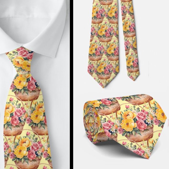 Spring Summer Pink and Yellow Floral Neck Tie (Creator Uploaded)