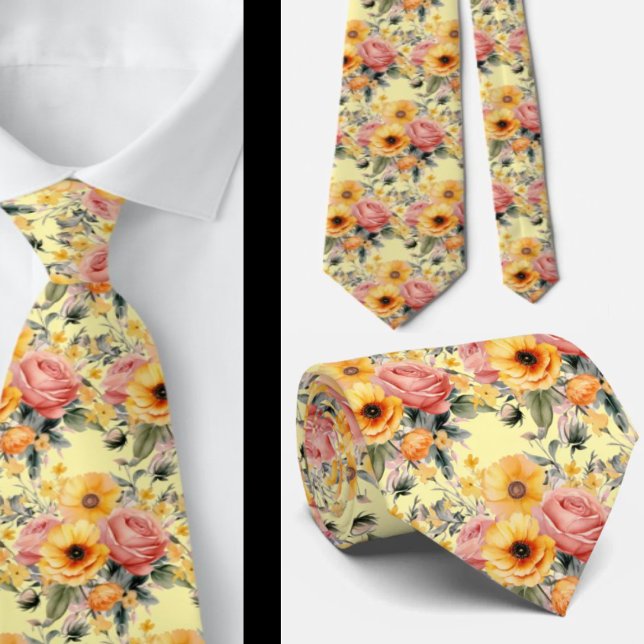 Spring Summer Pink and Yellow Floral Neck Tie (Creator Uploaded)