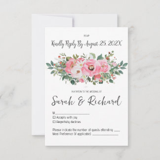 Spring Summer Pink Floral Watercolor Wedding RSVP Card