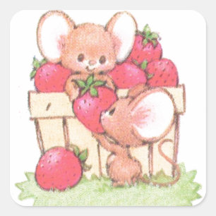 Spring Summer Strawberry Workshop Mice Square Sticker