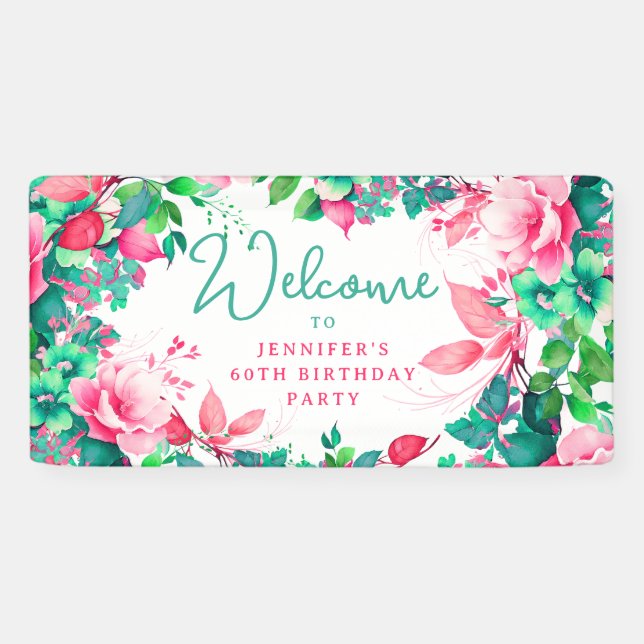 Spring Summer Watercolor Floral 60th Birthday  Banner (Horizontal)
