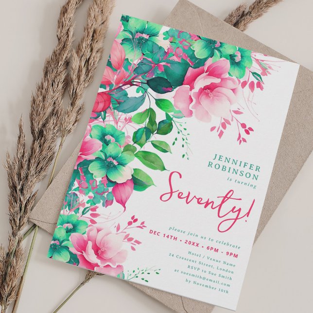 Spring Summer Watercolor Floral 70th Birthday  Invitation (Spring Summer Watercolor Floral 70th Birthday Invitation)