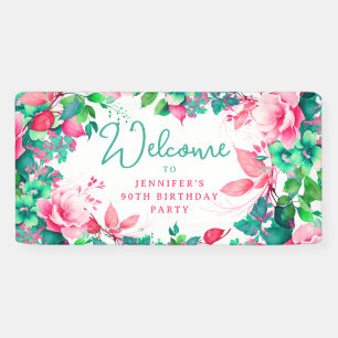 Spring Summer Watercolor Floral 90th Birthday Banner