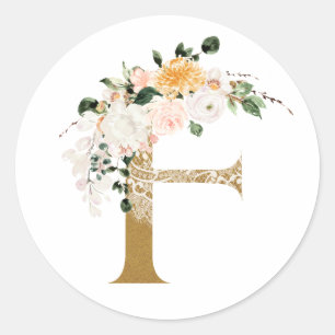 Spring summer wedding MONOGRAM F Classic Round Sticker