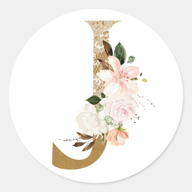 Spring summer wedding MONOGRAM J Classic Round Sticker (Front)