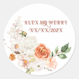 Spring summer wedding MONOGRAM roses bouquet Classic Round Sticker
