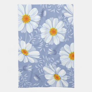 Spring Summer White Flower Blue Pattern Tea Towel