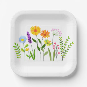 Spring Summer Wild flowers Paper Plate