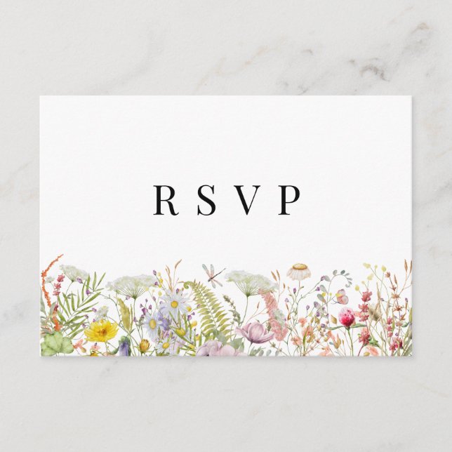 Spring Summer Wildflower Beige Boho RSVP Card (Front)