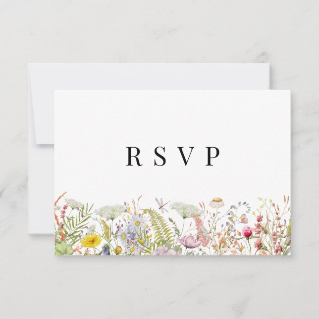 Spring Summer Wildflower Beige Boho RSVP Card (Front)