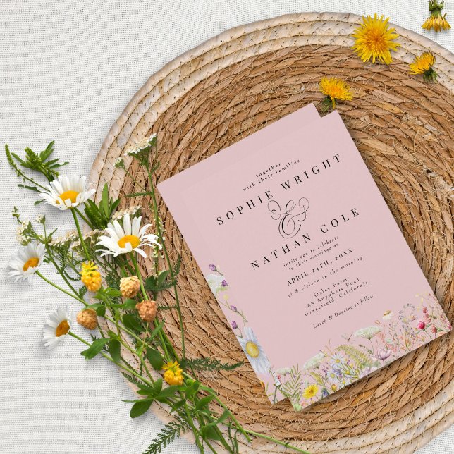 Spring Summer Wildflower Blush Pink Boho Wedding Invitation (Creator Uploaded)