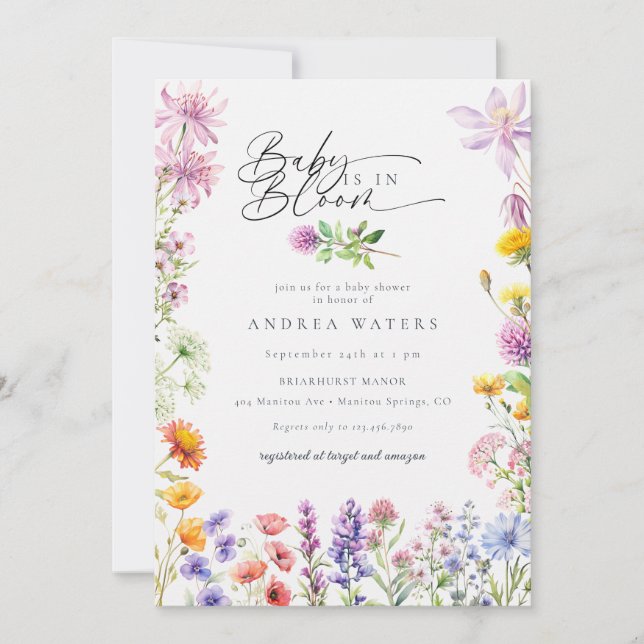 Spring Summer Wildflower | Colourful Baby Shower Invitation (Front)