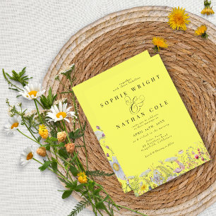 Spring Summer Wildflower Lemon Yellow Boho Wedding Invitation