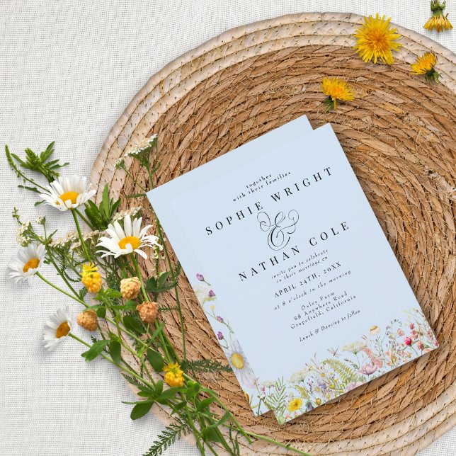 Spring Summer Wildflower Light Blue Boho Wedding Invitation (Creator Uploaded)