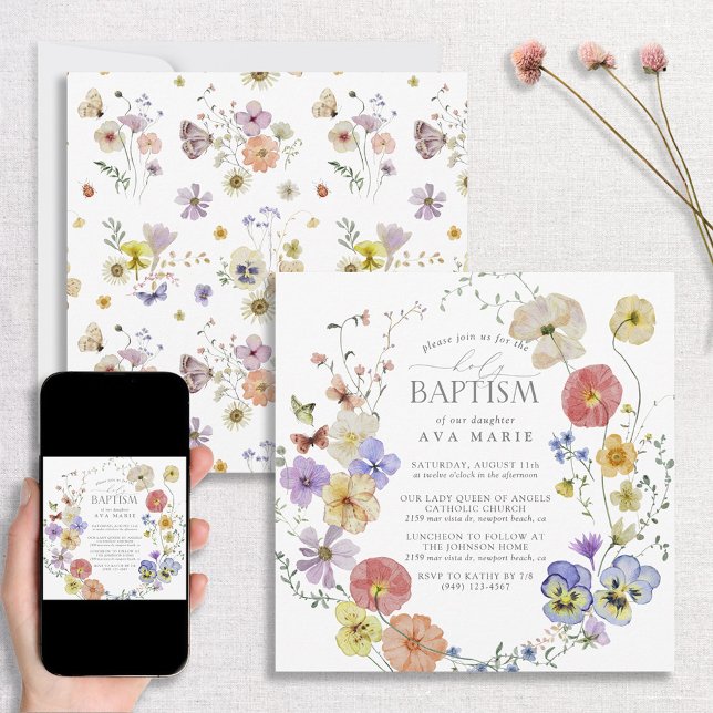 Spring Summer Wildflower Watercolor Baptism Invitation (Creator Uploaded)