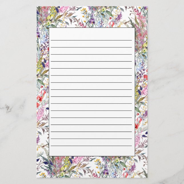 Spring Summer Wildflowers Lined Stationery (Front)