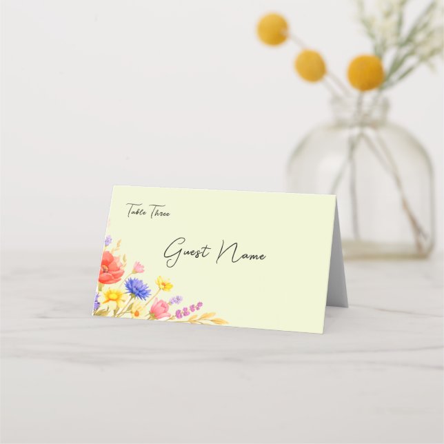 Spring Summer Wildflowers Wedding Place Card (Front)