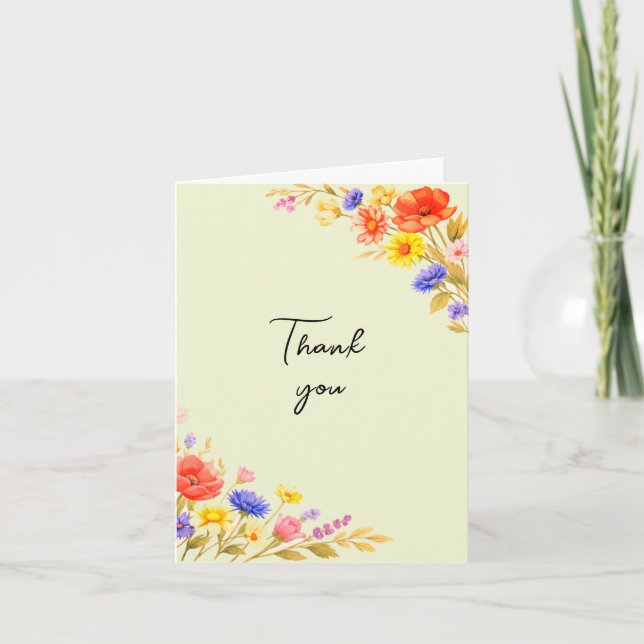 Spring Summer Wildflowers Wedding Thank You Card (Front)