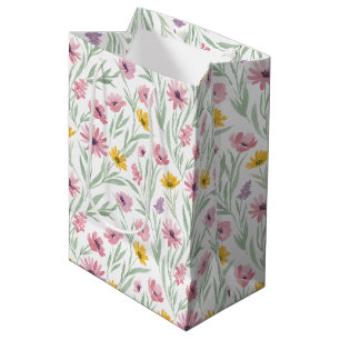 Spring Summer Yellow Pink Purple Floral Watercolor Medium Gift Bag