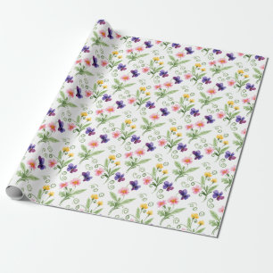 Spring Summer Yellow Pink Purple Flower Watercolor Wrapping Paper