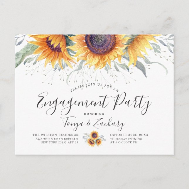 Spring Sunflower Bloom | Engagement Party Invite Postcard (Front)