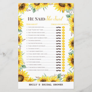 Spring Sunflower Bridal Shower Game PRINTED