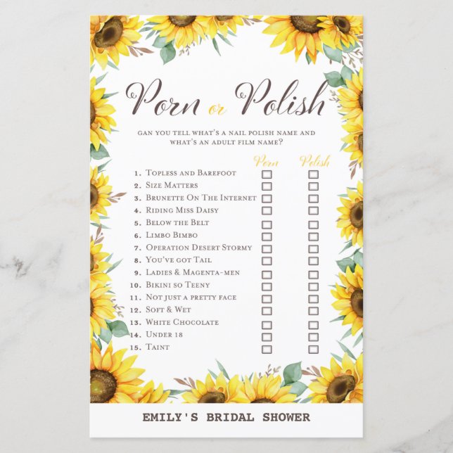 Spring Sunflower Bridal Shower Game PRINTED (Front)