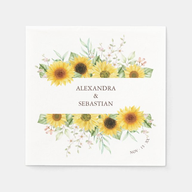 Spring Sunflower Wedding Napkins (Front)