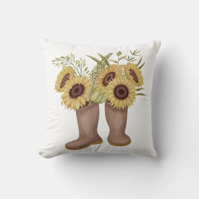 Spring Sunflowers with Boots Cushion (Front)