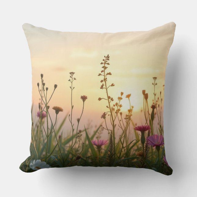 spring sunset in the wildflowers cushion (Front)