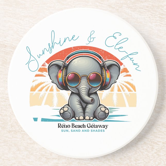 Spring Sunshine and Ele-fun Retro Beach Getaway Coaster (Front)