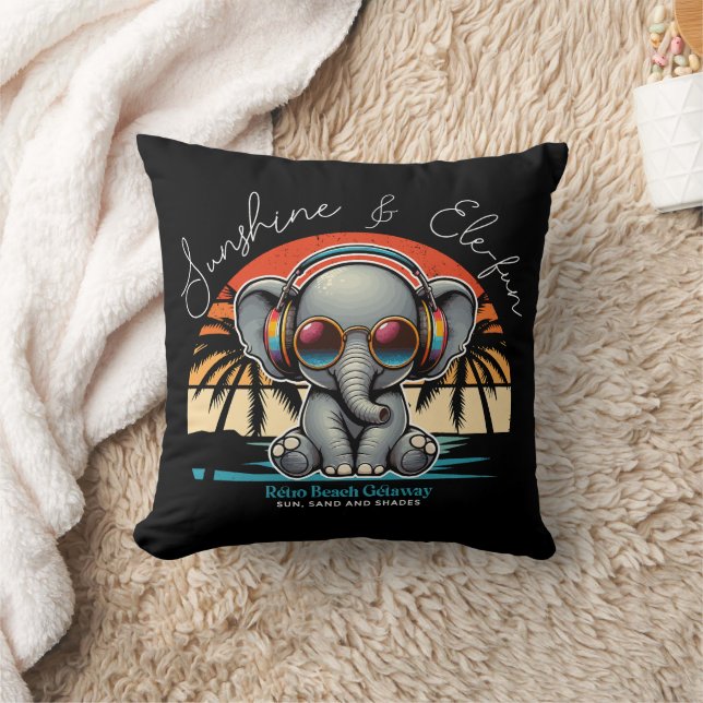 Spring Sunshine and Ele-fun Retro Beach Getaway Cushion (Blanket)