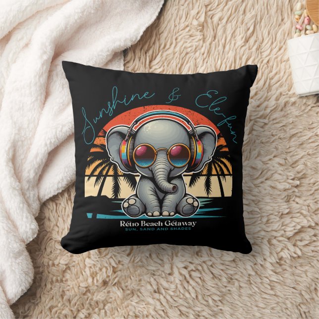 Spring Sunshine and Ele-fun Retro Beach Getaway Cushion (Blanket)