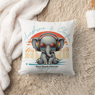 Spring Sunshine and Ele-fun Retro Beach Getaway Cushion