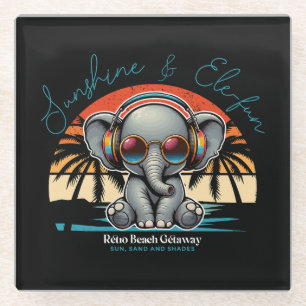 Spring Sunshine and Ele-fun Retro Beach Getaway Glass Coaster