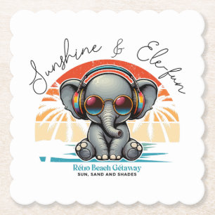 Spring Sunshine and Ele-fun Retro Beach Getaway Paper Coaster