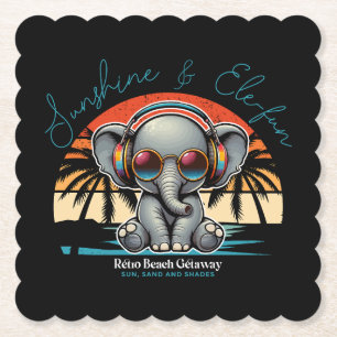 Spring Sunshine and Ele-fun Retro Beach Getaway Paper Coaster