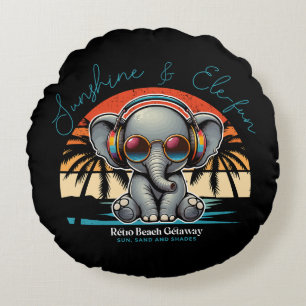 Spring Sunshine and Ele-fun Retro Beach Getaway Round Cushion