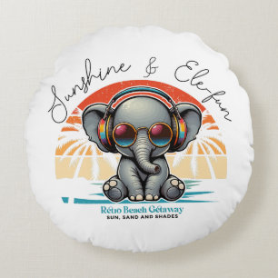 Spring Sunshine and Ele-fun Retro Beach Getaway Round Cushion