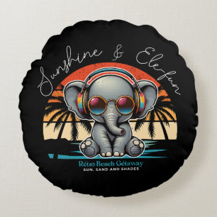 Spring Sunshine and Ele-fun Retro Beach Getaway Round Cushion