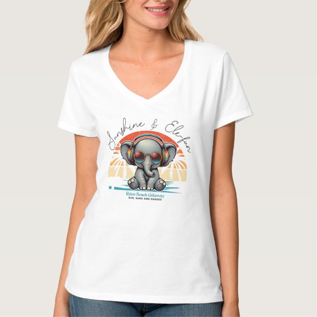 Spring Sunshine and Ele-fun Retro Beach Getaway T-Shirt (Front)