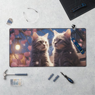 Spring Sweet Cherry Blossoms Kittens Desk Mat