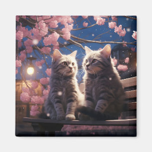 Spring Sweet Cherry Blossoms Kittens Magnet
