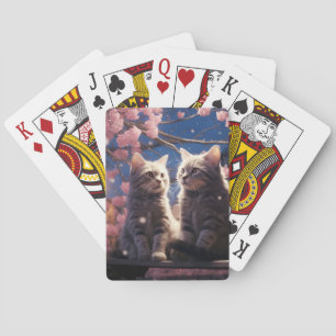 Spring Sweet Cherry Blossoms Kittens Playing Cards