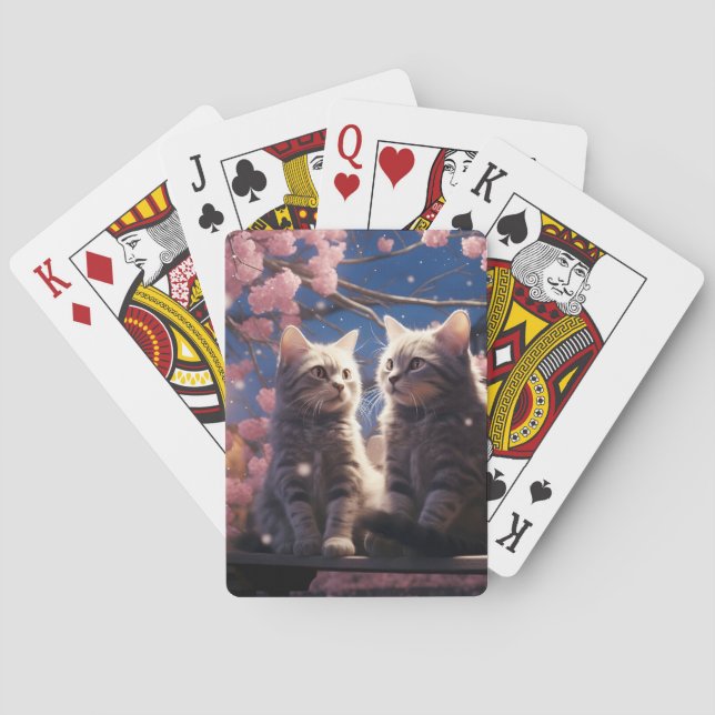 Spring Sweet Cherry Blossoms Kittens Playing Cards (Back)