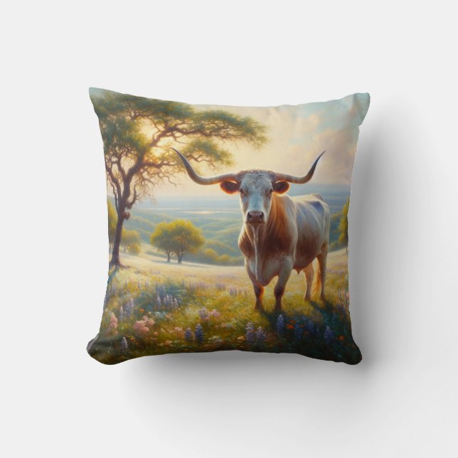 Spring Texas longhorn cow  Cushion (Front)